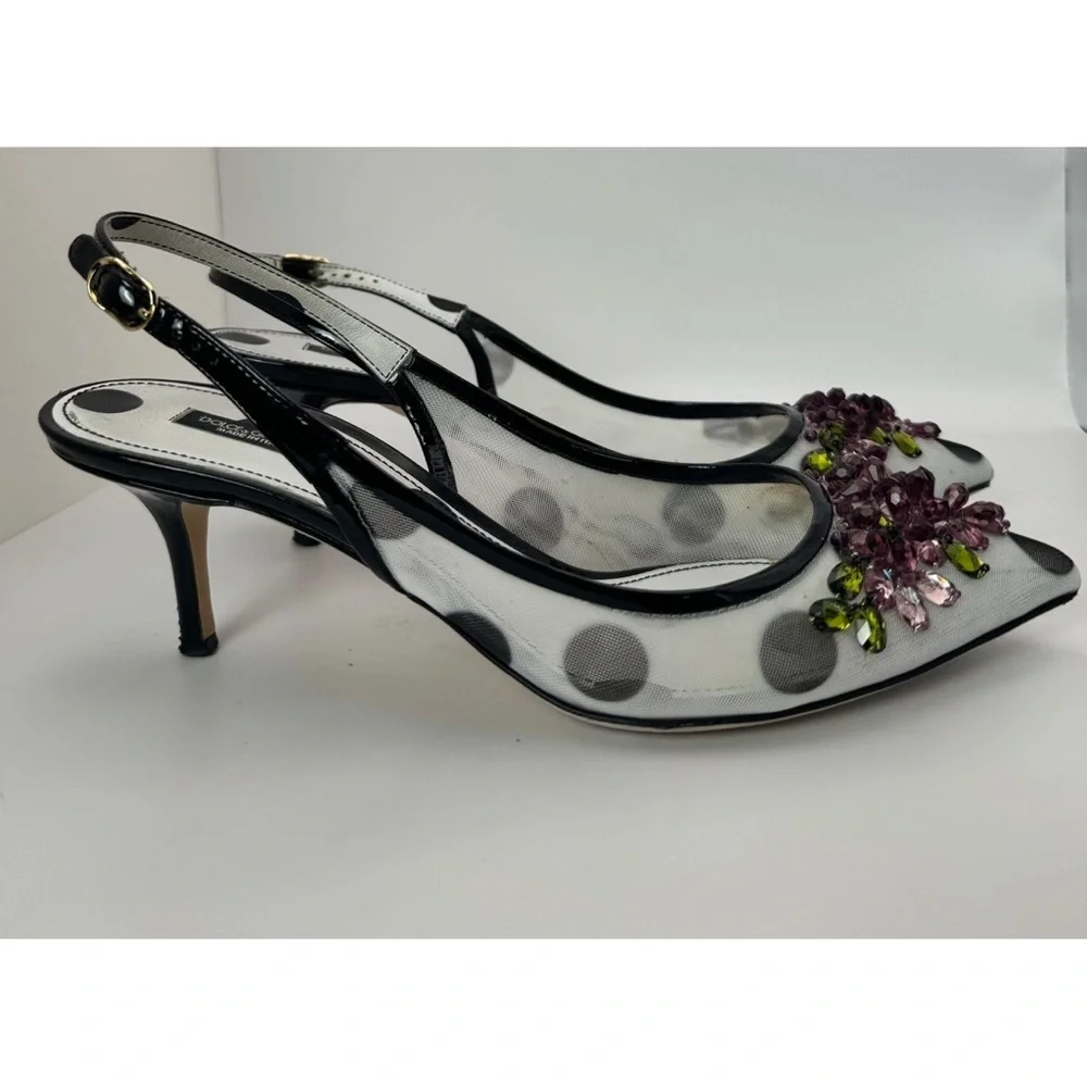 Dolce & Gabbana Crystal Embellished Polka Dot Slingback Heels - Picture 5 of 12